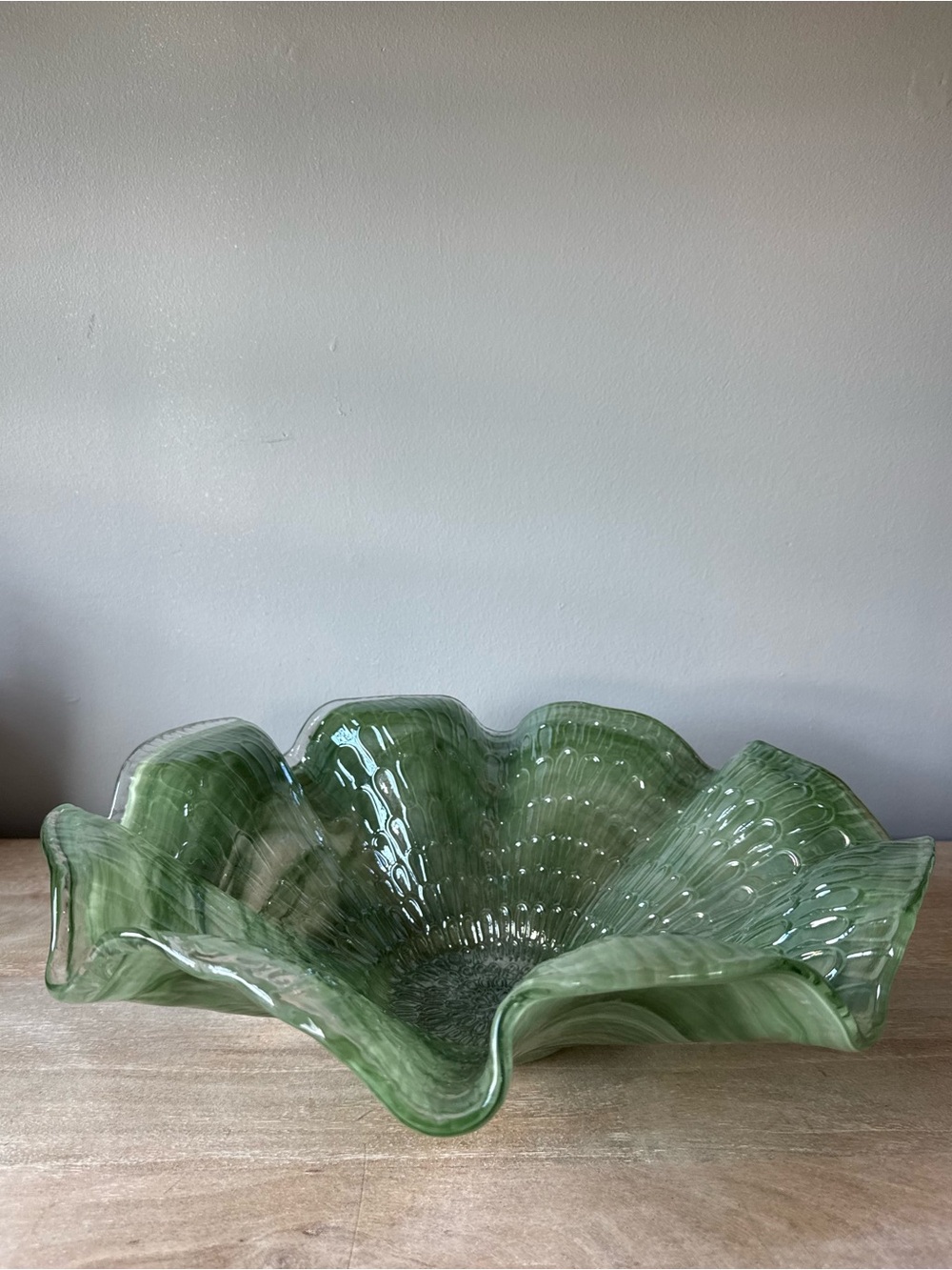 Handblown Green Glass Art Bowl - Decorative Centerpiece